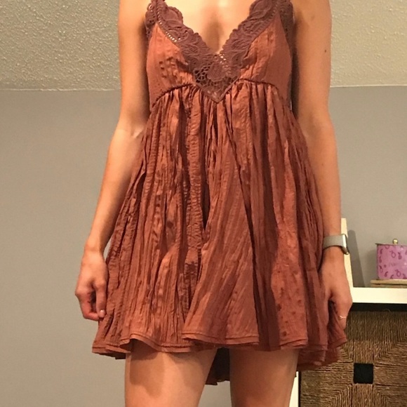 SALE Free People Breathless Mini Slip Dress Boho Copper Rust Color Size S - Picture 5 of 10